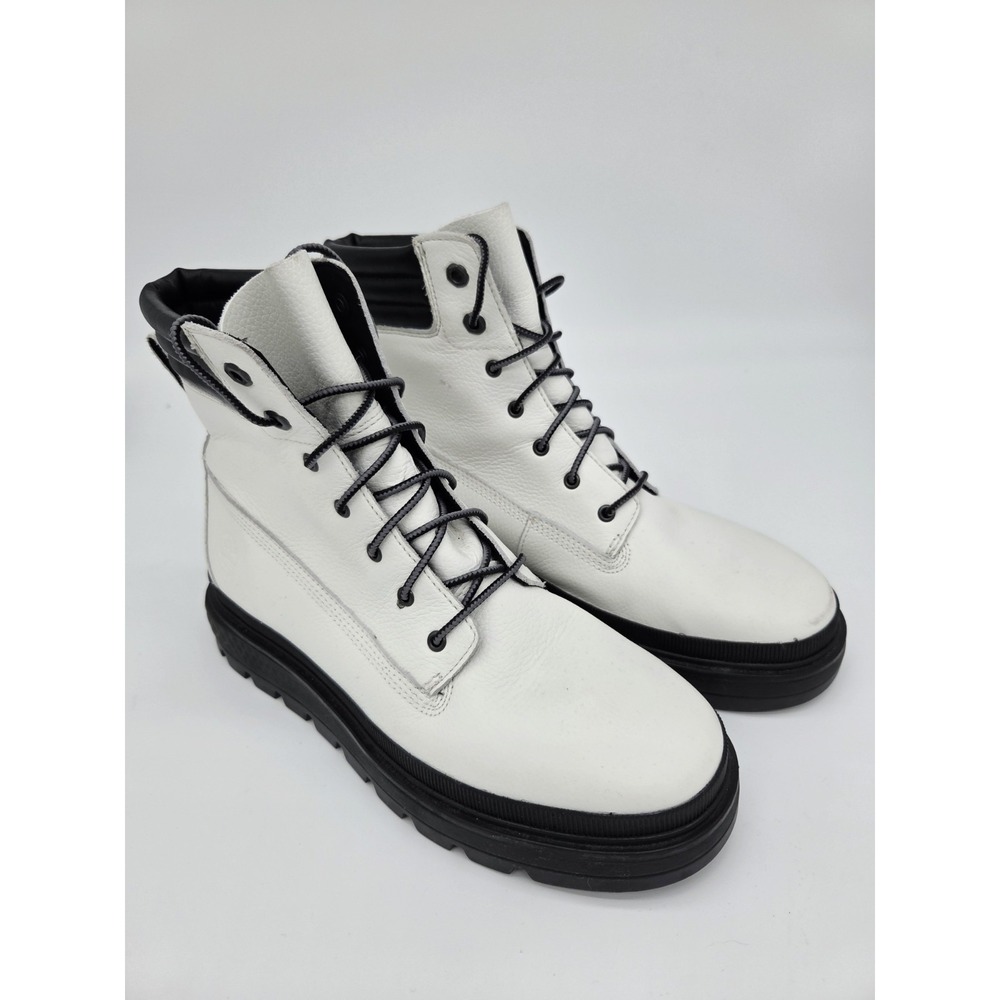 Timberland Ray City Boots‎ White Leather Size 8.5 Combat High Lace up WOmens